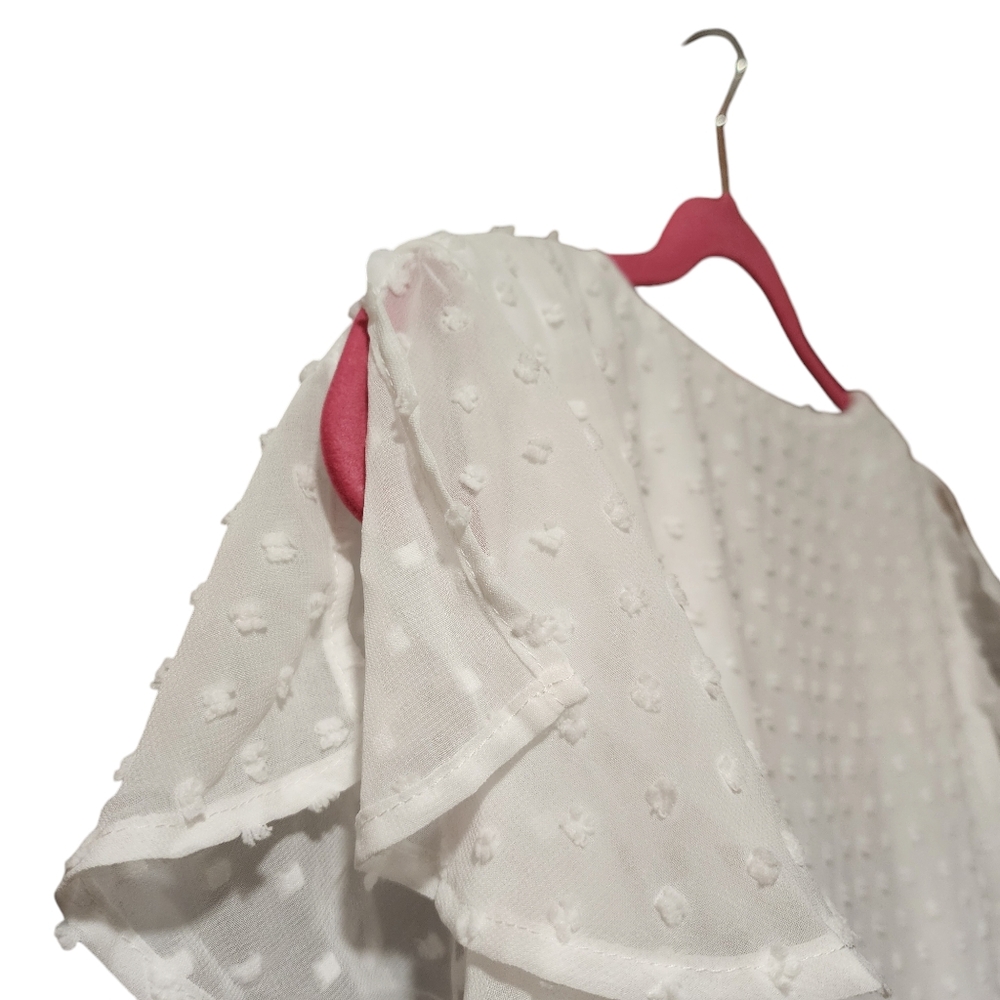 Lulus large Much to celebrate white swiss dot flutter sleeve wrap mini dress Nwt - Picture 4 of 5